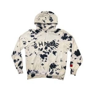 CHNGE Mens Organic Cotton Tie Dye Hoodie White Blue Pullover Sweatshirt XL